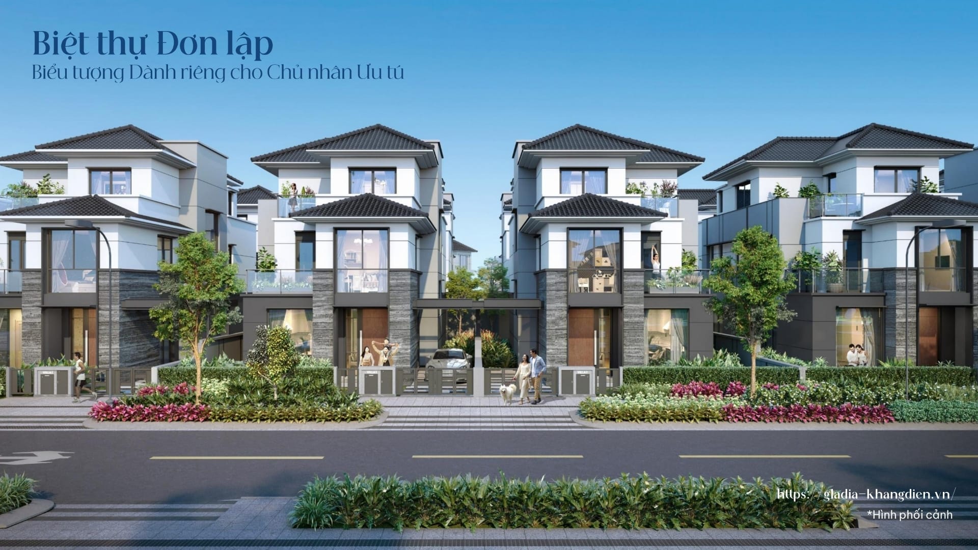 Phối cảnh biệt thự đơn lập sang trọng, dòng sản phẩm đẳng cấp nhất tại Gladia by the Waters.