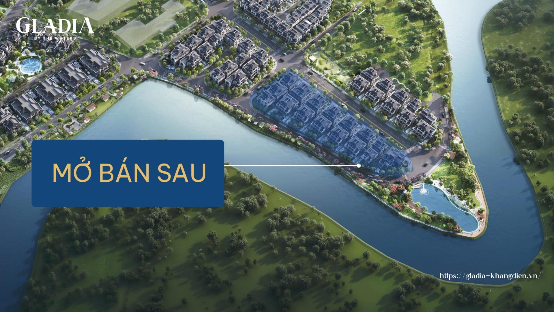 Phối cảnh mẫu biệt thự song lập với 3 mặt sân vườn tại Gladia by the Waters.