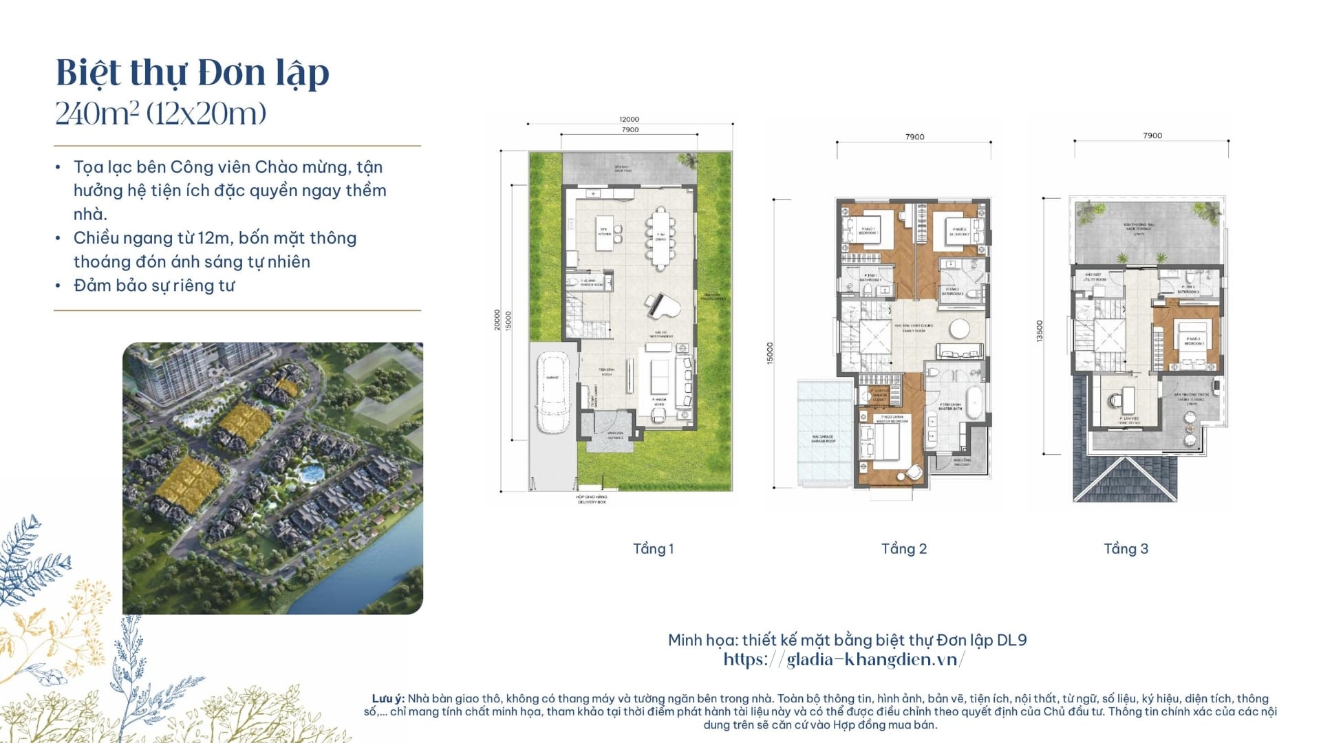 Layout thiết kế chi tiết của biệt thự đơn lập Gladia by the Waters.