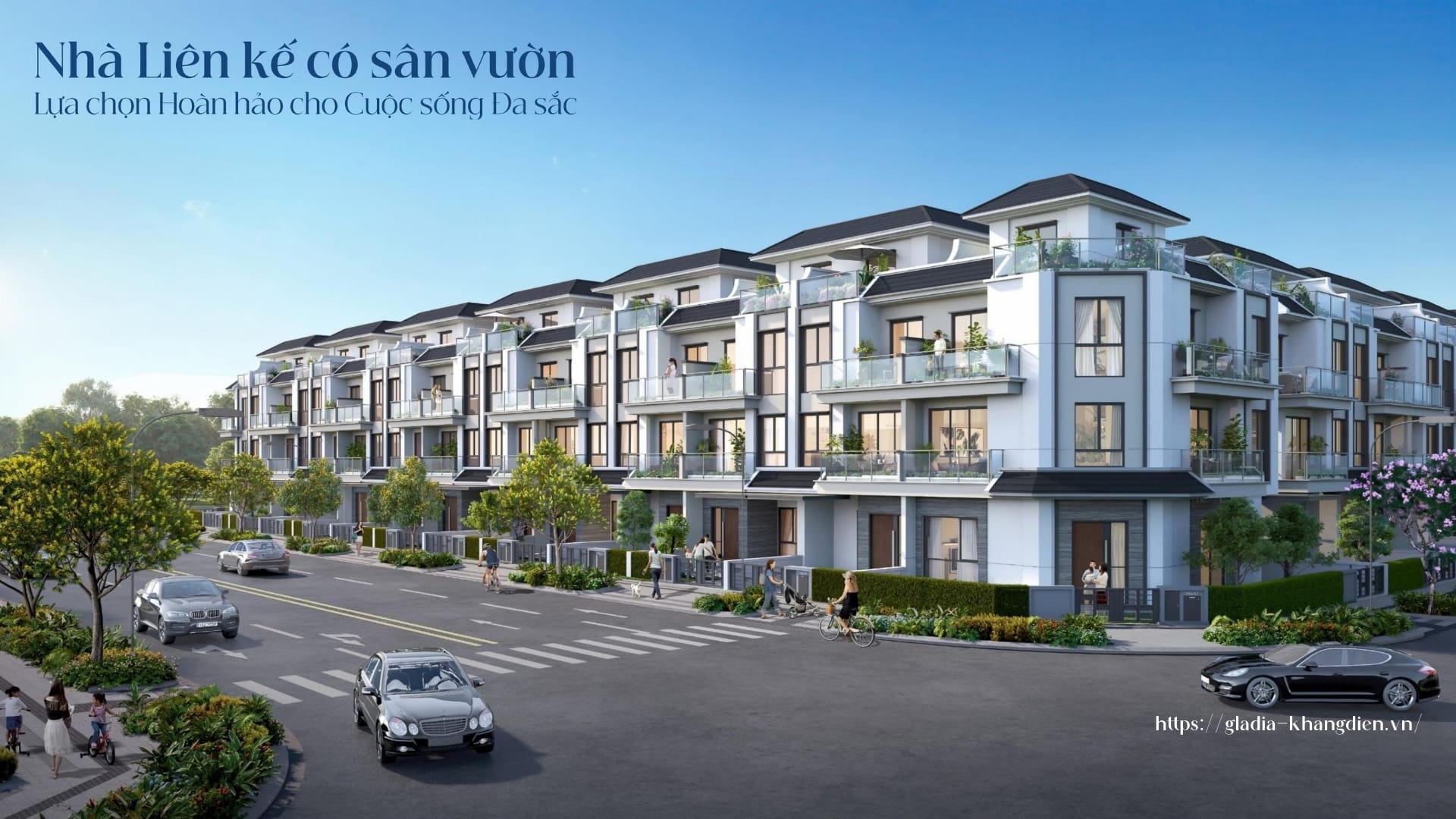Phối cảnh mẫu nhà phố liên kế sân vườn tại dự án Gladia by the Waters.